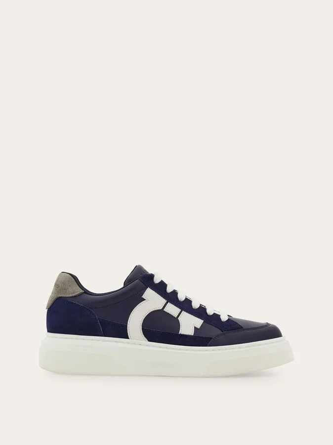 Ferragamo Men Low top sneaker with Gancini outline Blue