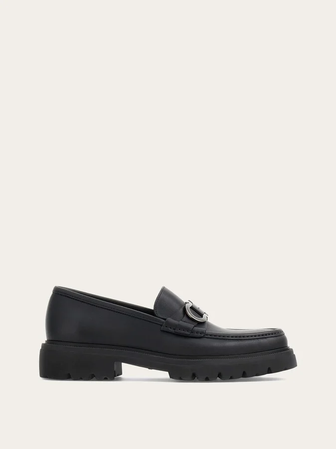 Ferragamo Men Moccasin with Gancini ornament Black