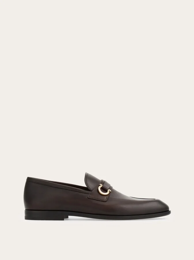 Ferragamo Men Moccasin with Gancini ornament Brown