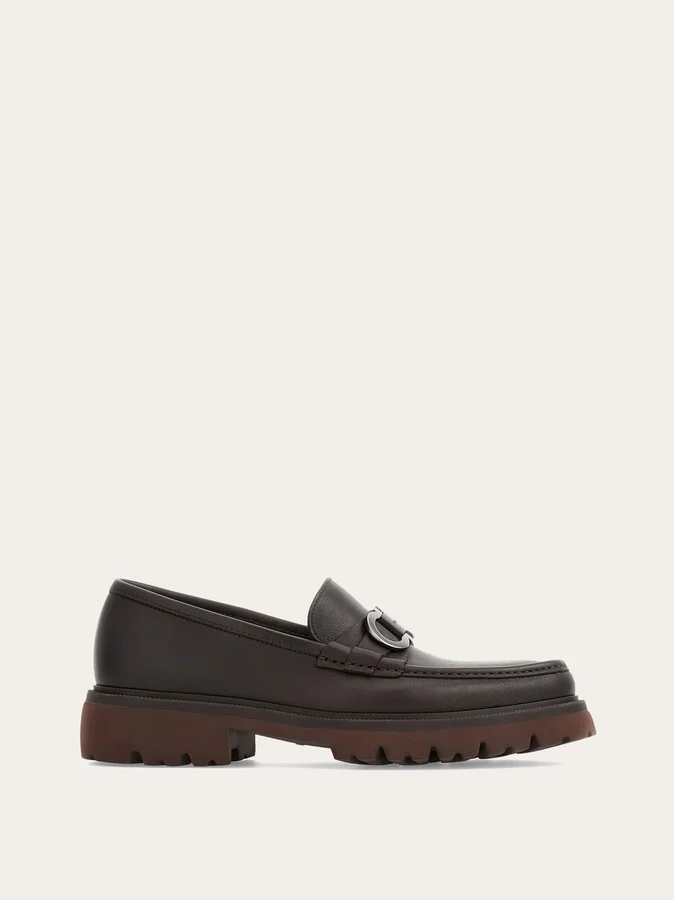 Ferragamo Men Moccasin with Gancini ornament Brown