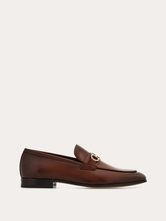 Ferragamo Men Moccasin with Gancini ornament Brown