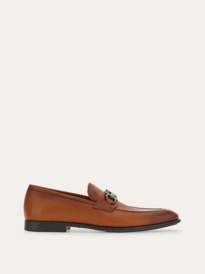 Ferragamo Men Moccasin with Gancini ornament Brown