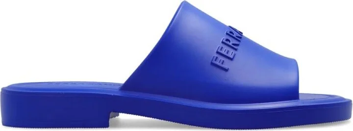 Ferragamo Men's Blue Logo-Embossed Slip-On Sandals