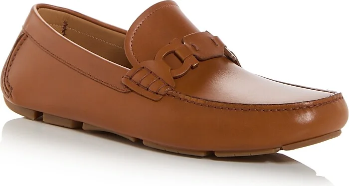 Ferragamo Men's Byte Leather Gancini Drivers - Regular