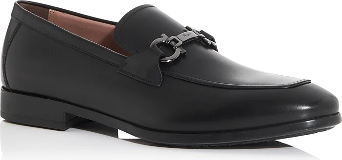Ferragamo Men's Ree Double Gancini Bit Leather Loafers - Wide