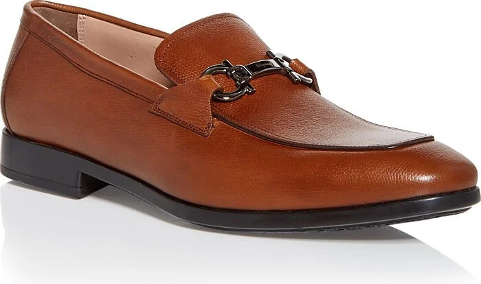 Ferragamo Men's Ree Double Gancini Bit Leather Loafers - Wide