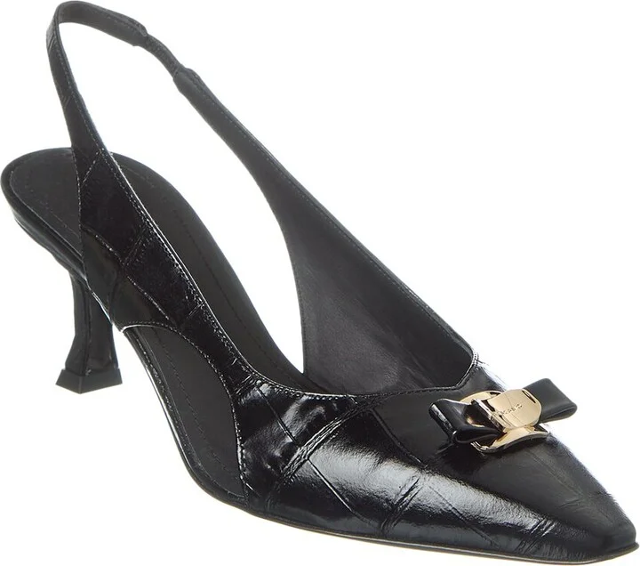 Ferragamo Mini Bow Zarula Croc-Embossed Leather Slingback Pump