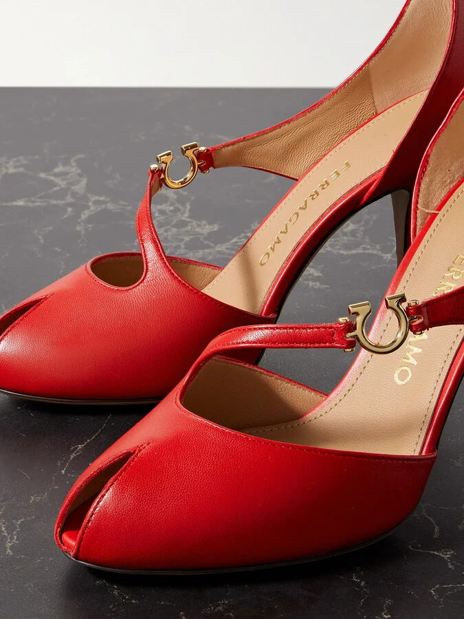 Ferragamo - Molly Embellished Leather Pumps - Red - Image 4