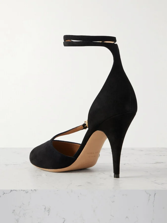 Ferragamo - Molly Embellished Suede Pumps - Black - Image 3