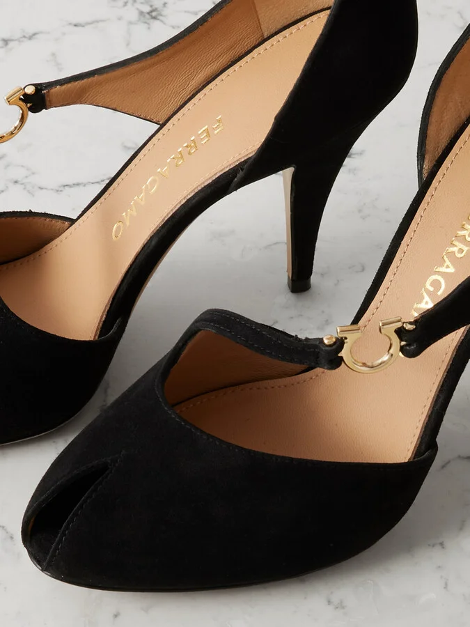 Ferragamo - Molly Embellished Suede Pumps - Black - Image 4