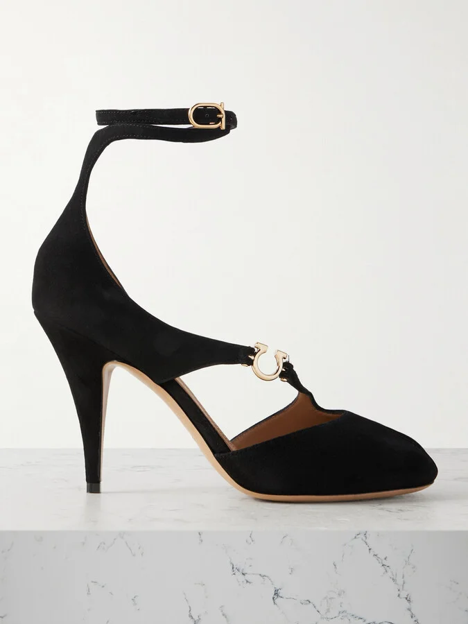 Ferragamo - Molly Embellished Suede Pumps - Black