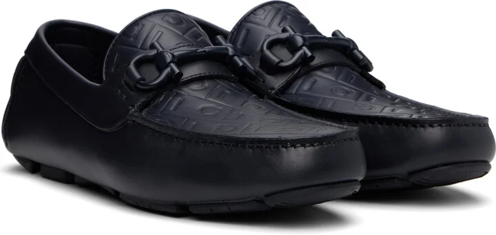 Ferragamo Navy Gancini Ornament Driver Loafers - Image 4