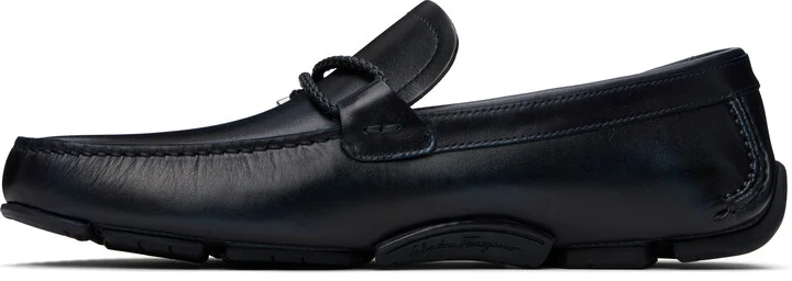 Ferragamo Navy Gancini Ornament Driver Loafers - Image 3