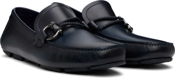 Ferragamo Navy Gancini Ornament Driver Loafers - Image 4