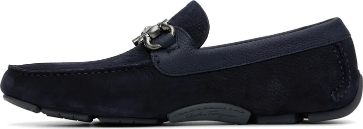 Ferragamo Navy Gancini Ornament Driver Loafers - Image 3