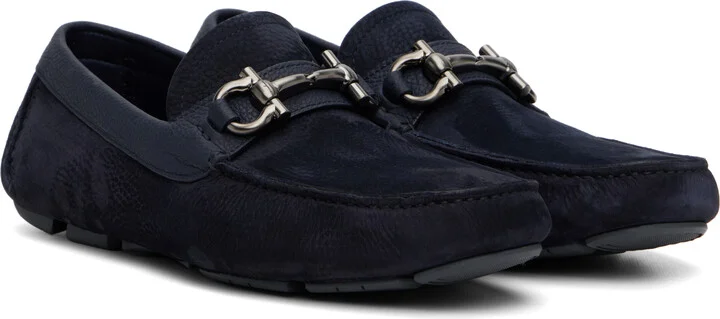 Ferragamo Navy Gancini Ornament Driver Loafers - Image 4