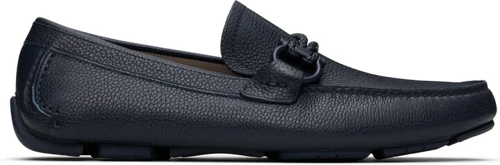 Ferragamo Navy Gancini Ornament Driver Loafers