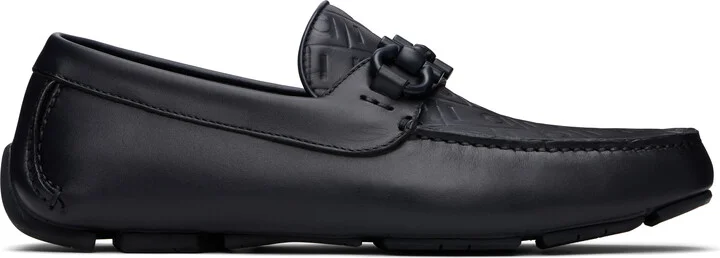 Ferragamo Navy Gancini Ornament Driver Loafers