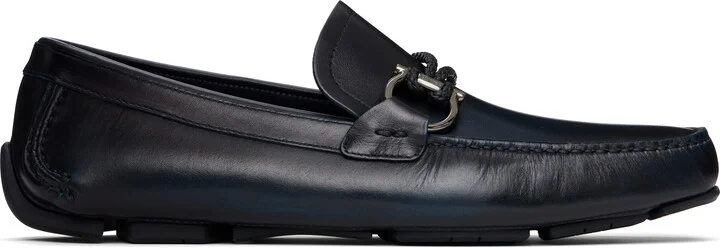 Ferragamo Navy Gancini Ornament Driver Loafers