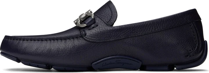 Ferragamo Navy Gancini Ornament Loafers - Image 3