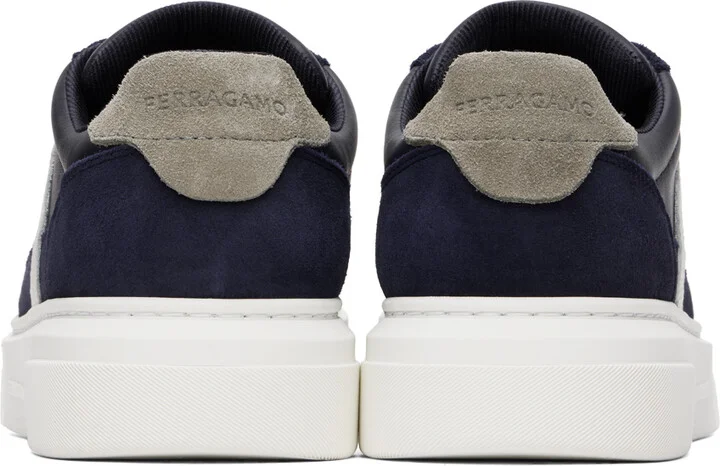 Ferragamo Navy Low Cut Gancini Outline Sneakers - Image 2