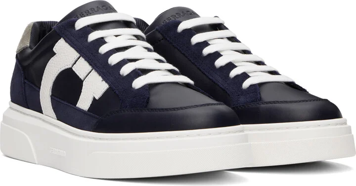 Ferragamo Navy Low Cut Gancini Outline Sneakers - Image 4