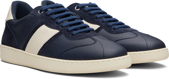 Ferragamo Navy Signature Low-Top Sneakers - Image 4