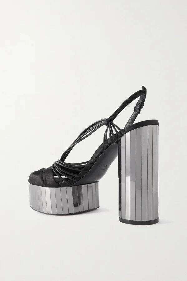 Ferragamo - + Net Sustain Sabina Leather-trimmed Satin Platform Sandals - Black - Image 3