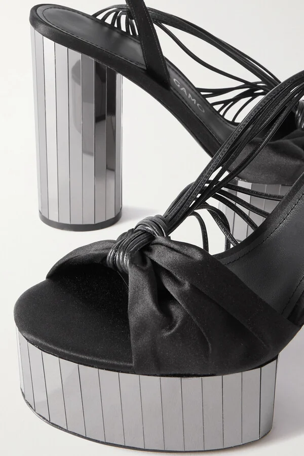 Ferragamo - + Net Sustain Sabina Leather-trimmed Satin Platform Sandals - Black - Image 4
