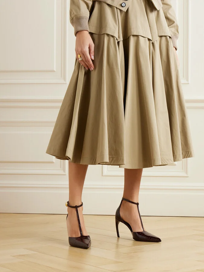 Ferragamo - Odette Embellished Croc-effect Leather Pumps - Brown - Image 2