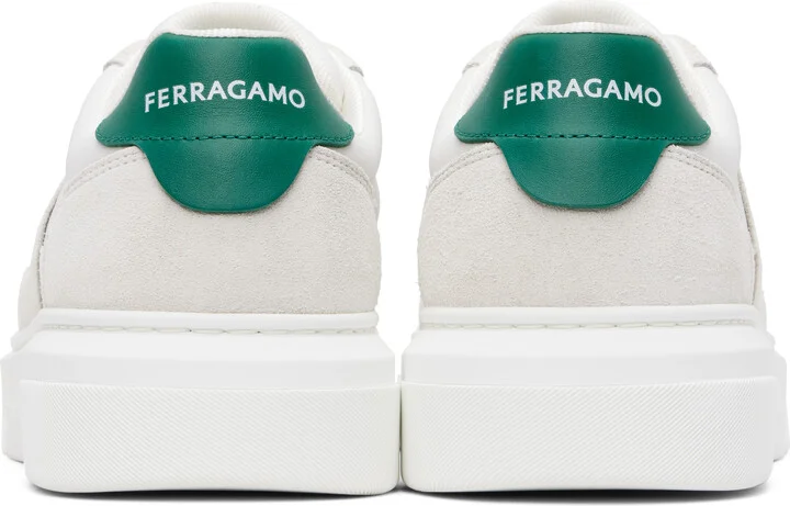 Ferragamo Off-White Low Cut Gancini Outline Sneakers - Image 2