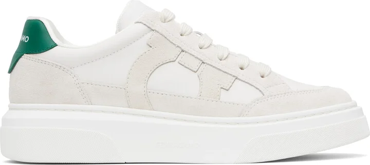 Ferragamo Off-White Low Cut Gancini Outline Sneakers