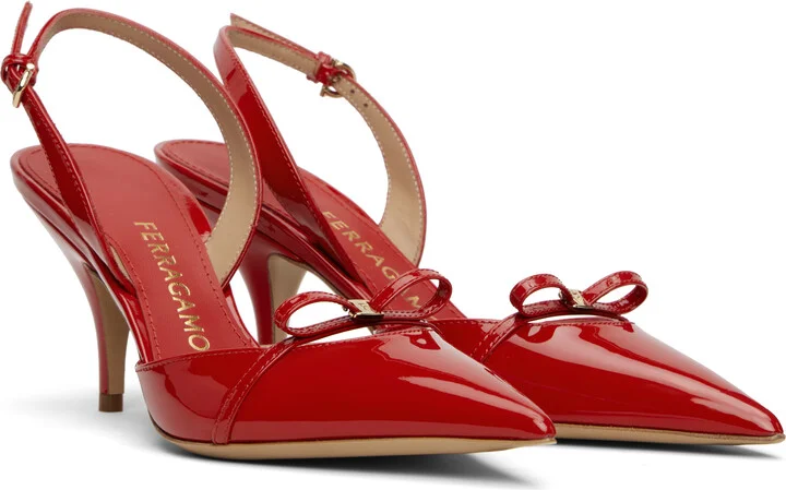 Ferragamo Red Gylla Mini Bow Pump Heels - Image 4