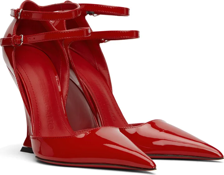 Ferragamo Red Vidya Wedge Heels - Image 4