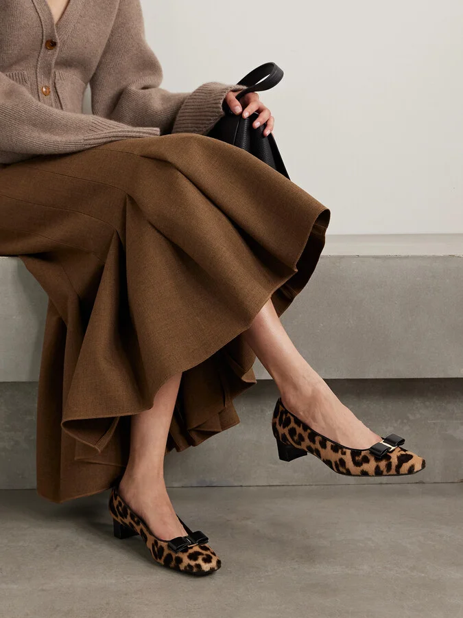 Ferragamo - Rirri Bow-detailed Leather-trimmed Leopard-print Calf Hair Pumps - Animal print - Image 2
