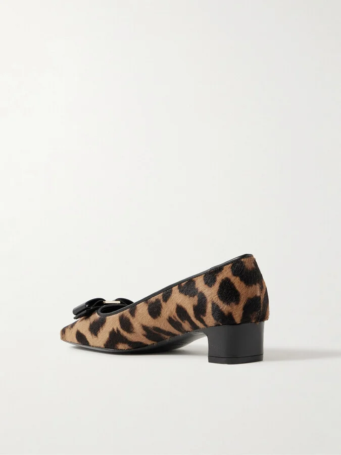 Ferragamo - Rirri Bow-detailed Leather-trimmed Leopard-print Calf Hair Pumps - Animal print - Image 3