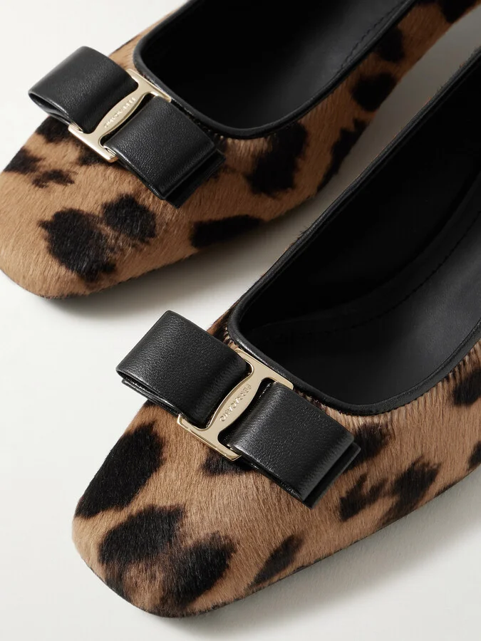 Ferragamo - Rirri Bow-detailed Leather-trimmed Leopard-print Calf Hair Pumps - Animal print - Image 4
