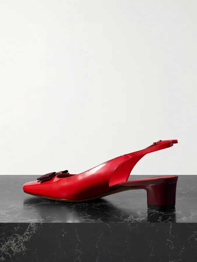 Ferragamo - Rivada Bow-embellished Patent-leather Slingback Pumps - Red - Image 3