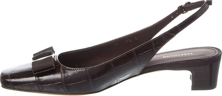 Ferragamo Rivada Croc-Embossed Leather Slingback Pump - Image 2