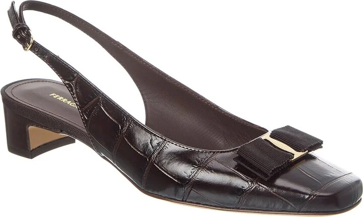 Ferragamo Rivada Croc-Embossed Leather Slingback Pump