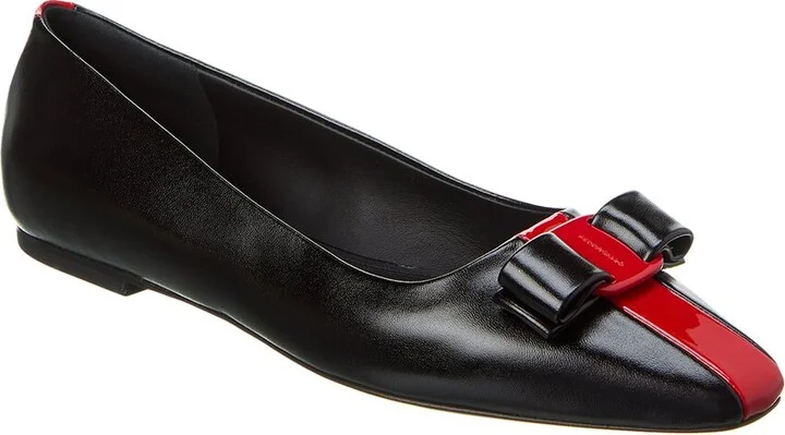 Ferragamo Siwar Bow Leather Ballet Flat