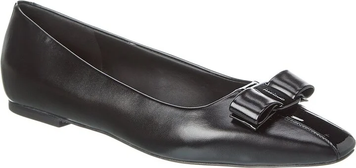 Ferragamo Siwar Bow Leather Ballet Flat