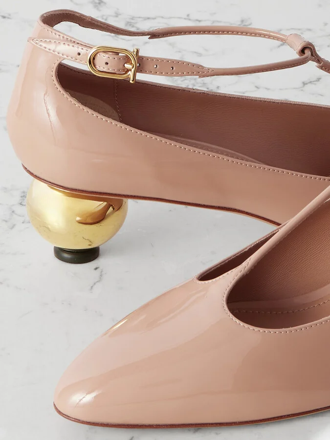 Ferragamo - Tania Patent-leather Mary Jane Pumps - Neutrals - Image 4