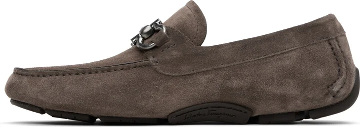 Ferragamo Taupe Gancini Ornament Driver Loafers - Image 3