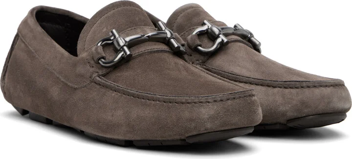 Ferragamo Taupe Gancini Ornament Driver Loafers - Image 4