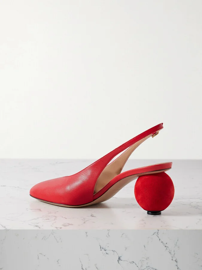 Ferragamo - Tessie Leather And Suede Slingback Pumps - Red - Image 3