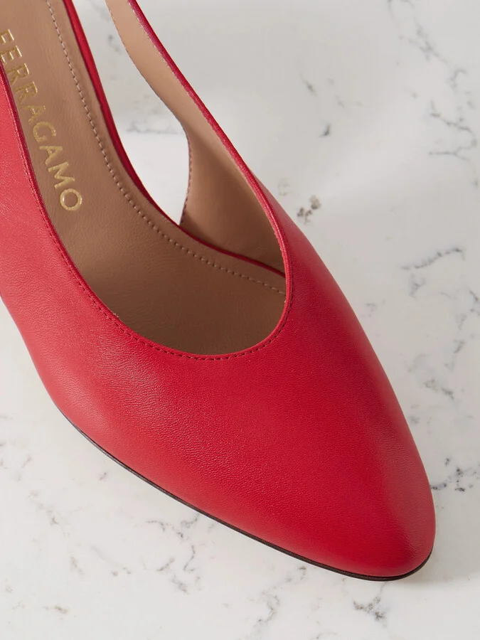 Ferragamo - Tessie Leather And Suede Slingback Pumps - Red - Image 4