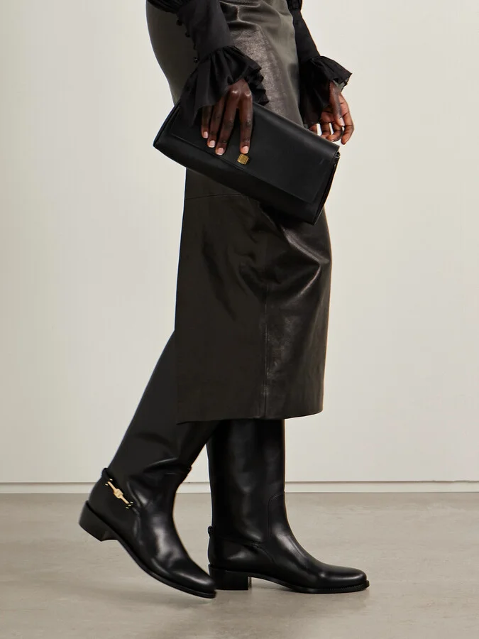 Ferragamo - Therma Embellished Leather Knee Boots - Black - Image 3