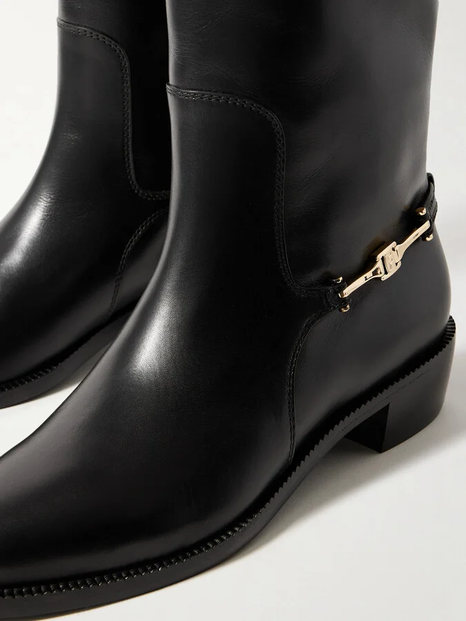 Ferragamo - Therma Embellished Leather Knee Boots - Black - Image 4