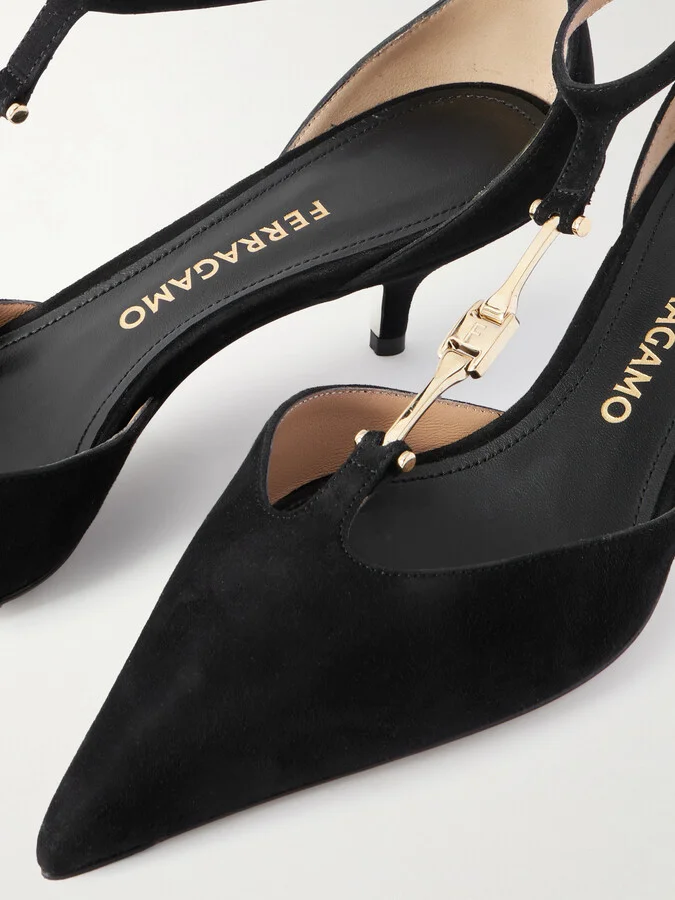 Ferragamo - Traci Embellished Suede Pumps - Black - Image 4